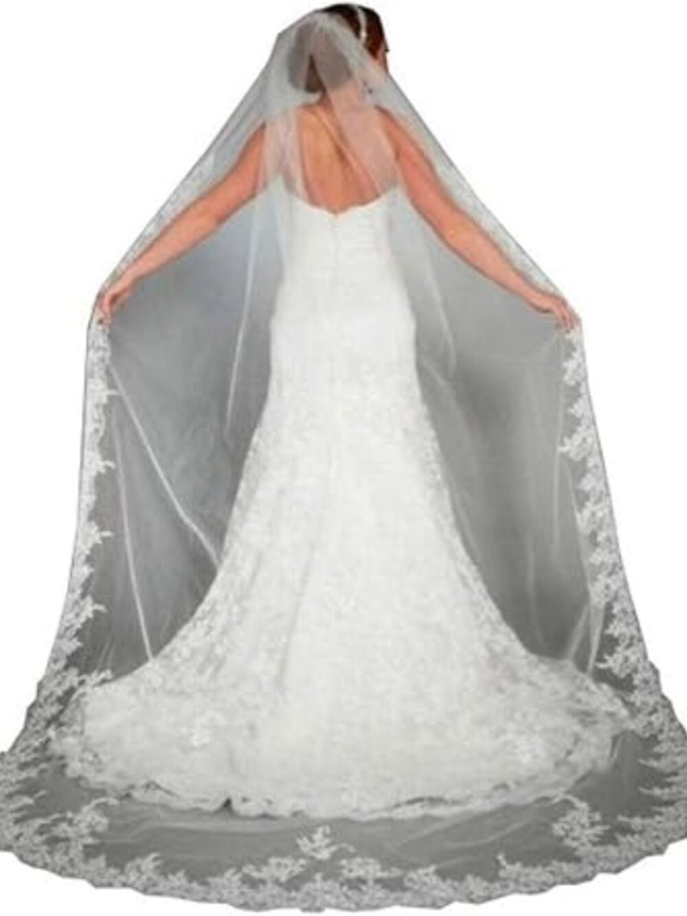 Floral 118 Inch Cathedral Lace Bridal Veil